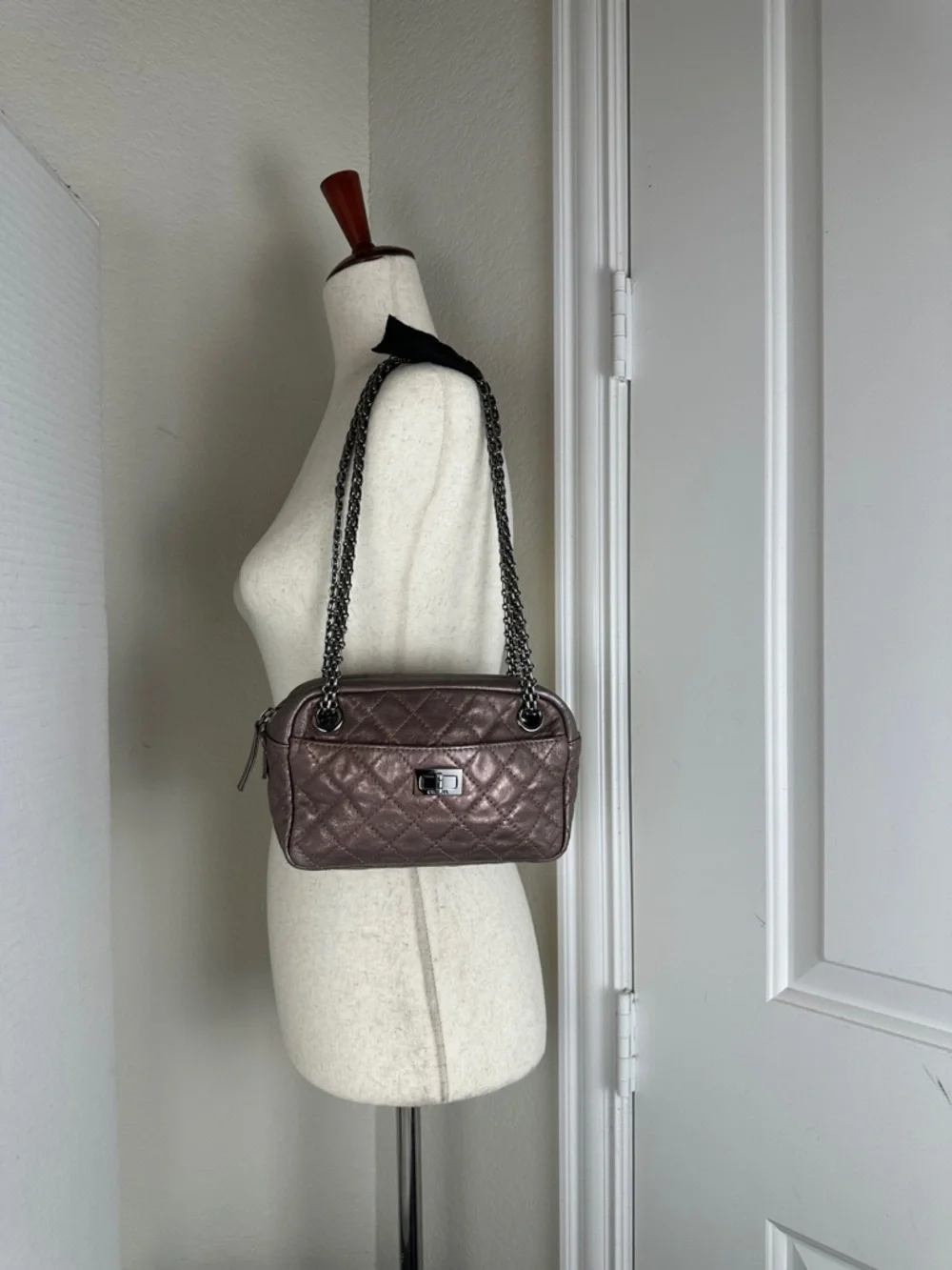Quilted Chanel Metallic Pink Chain Mini Shoulder Bag